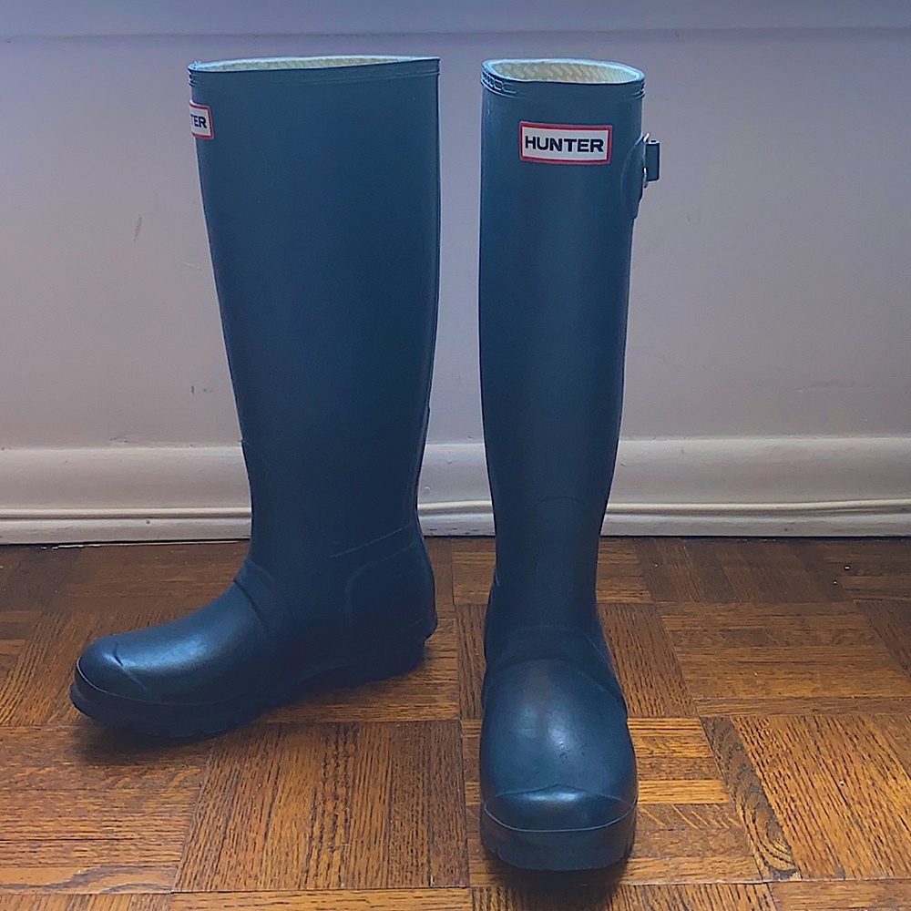 Hunter Rubber Knee-High Rain Boots Blue Round Toes Size 5